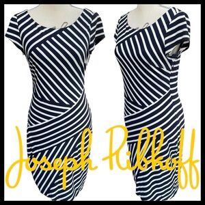 Joseph Ribkoff Navy/White Bold Stripe Scoop Neck Cap Sleeve Fitted Dress (8)